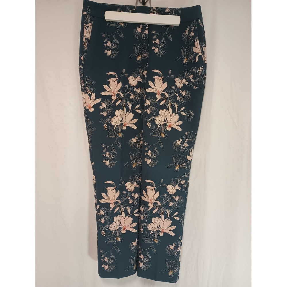 Cynthia Rowley Teal Floral Magnolia Print Ankle Dress Pants Trousers Womens 6 - Picture 3 of 8